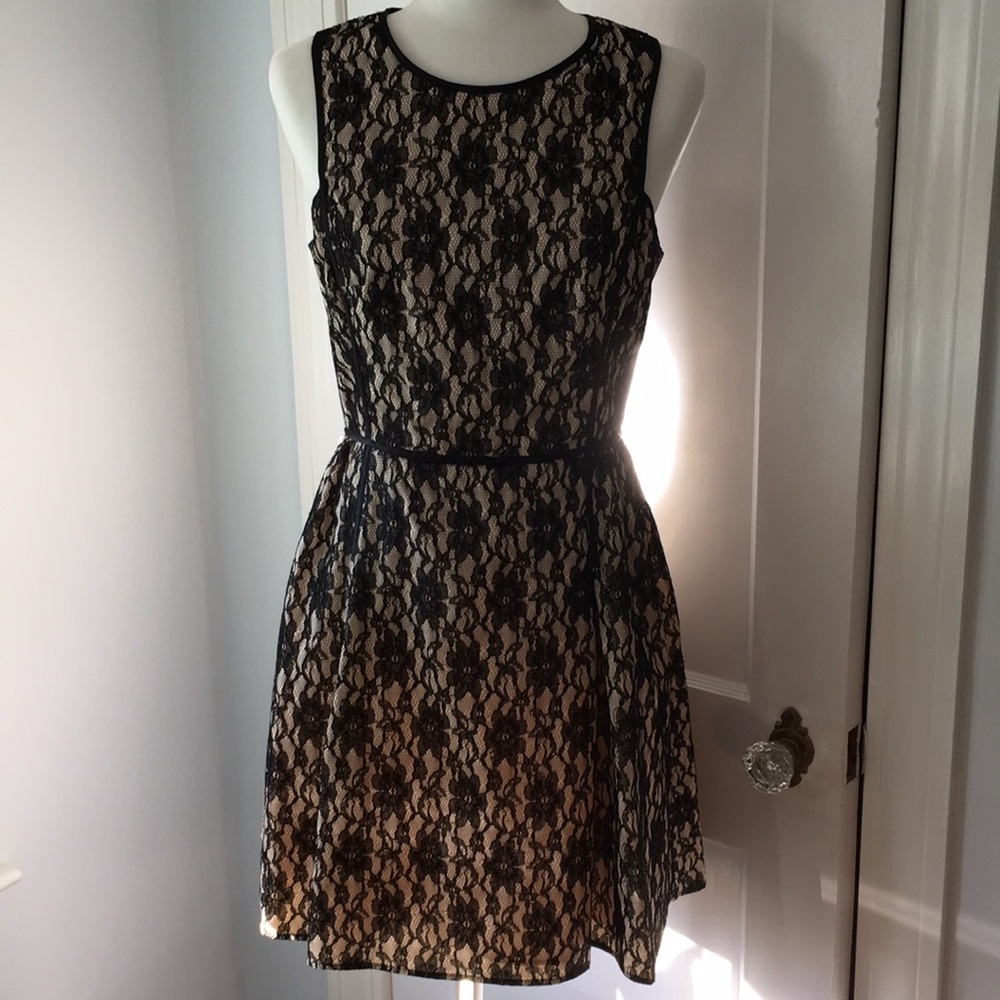 New ABS Allen Schwartz black lace overlay dress 8